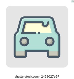 Car wash or carwash vector icon design in front view. That wet car after washing service to cleaning exterior surface both metal and window glass before detailing. 48x48 pixel.