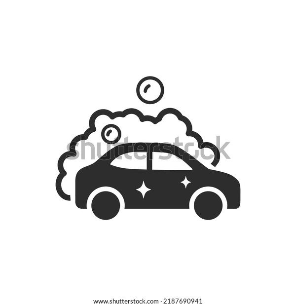 Car Wash. Clean car in foam icon.\
Monochrome black and white symbol. Vector\
illustration