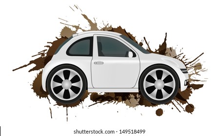 Car wash concept. Clean car in front of dirt splashes.