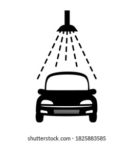 Autowaschanlage Konzept, Vektorgrafik in Schwarz-Weiß. Wasser sprüht im Auto. Automobil-Reinigungsdienst-Symbol