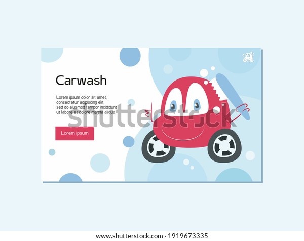 Car wash. Corporate identity for a car\
wash. Car wash design for website or brochure. The cartoon car\
washes. Colored vector\
illustration.