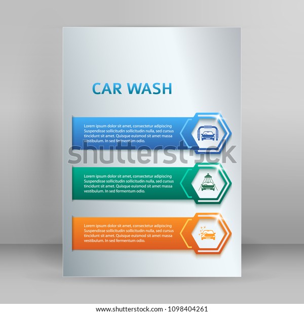Car\
wash design elements background with icons on color stripe. Modern\
business presentation template for car-wash business. Abstract\
vector illustration eps 10 can be used for web\
banner