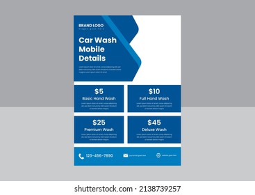 Car Wash  Detailing Services Flyer Poster Design Template. Car Wash Flyer Design In Vector Format. Mobile Car Wash Flyer