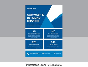 Car Wash  Detailing Services Flyer Poster Design Template. Car Wash Flyer Design In Vector Format. Mobile Car Wash Flyer