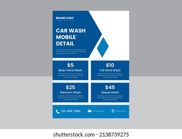 Car Wash  Detailing Services Flyer Poster Design Template. Car Wash Flyer Design In Vector Format. Mobile Car Wash Flyer