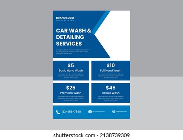 Car Wash  Detailing Services Flyer Poster Design Template. Car Wash Flyer Design In Vector Format. Mobile Car Wash Flyer