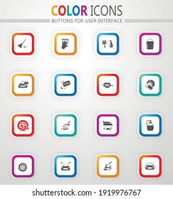 Car wash and dry cleaning vector flat button icons with colored outline and shadow