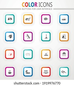 Car wash and dry cleaning vector flat button icons with colored outline and shadow