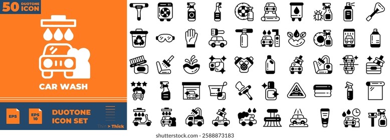 Car Wash Duotone Editable Icons set. Vector illustration in modern thin duotone style of car wash icons: Suds Splash, Seat Cleaning, etc