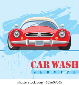 Car wash emblem design. Vintage sports vehicle front view. Vector illustration