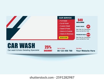 Car Wash Facebook Cover and Banner Template | Customizable Social Media Design.Perfect for showcasing services, promotions, and branding. Easy to edit for social media success.