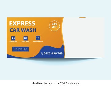 Car Wash Facebook Cover and Banner Template | Customizable Social Media Design.Perfect for showcasing services, promotions, and branding. Easy to edit for social media success.