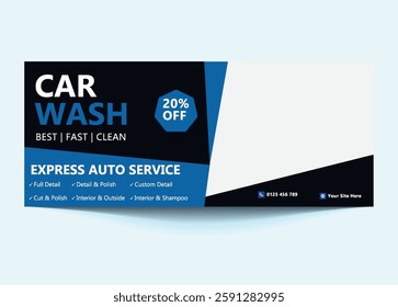 Car Wash Facebook Cover and Banner Template | Customizable Social Media Design.Perfect for showcasing services, promotions, and branding. Easy to edit for social media success.