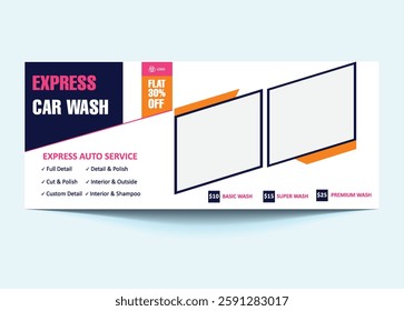 Car Wash Facebook Cover and Banner Template | Customizable Social Media Design.Perfect for showcasing services, promotions, and branding. Easy to edit for social media success.