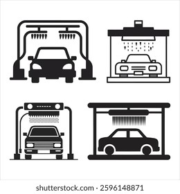 Car Wash Facility Icons, Simple Black and White