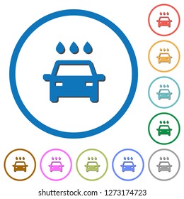 Car wash flat color vector icons with shadows in round outlines on white background