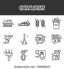 Car wash flat icons set