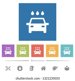 Car wash flat white icons in square backgrounds. 6 bonus icons included.