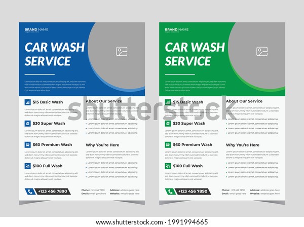 Car wash flyer design.\
Automotive repair service poster template. Auto detailing service\
leaflet design