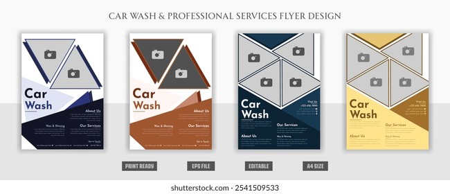 Diseño de volante de lavado de coches folleto profesional creativo moderno, corporativo, público, espuma, reparación, burbujas, impresión lista, marketing, mecánico, servicio, simple, Vector, mantenimiento Plantillas Paquete.