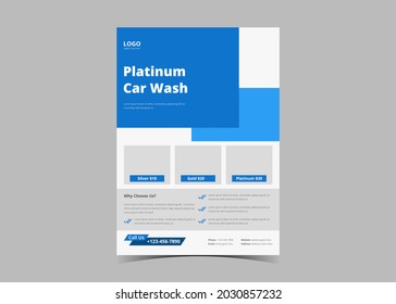 Car wash flyer design template. Express car wash service poster leaflet design. Automobile detailing service and car wash service flyer design template
