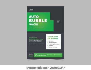 Plantilla de diseño del volante para lavado de coches. Diseño del folleto del servicio de lavado de coches exprés. Plantilla de diseño de volante de servicio de información de coches y servicio de lavado de coches
