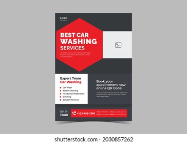 Car wash flyer design template. Express car wash service poster leaflet design. Automobile detailing service and car wash service flyer design template
