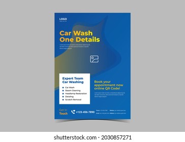 Car wash flyer design template. Express car wash service poster leaflet design. Automobile detailing service and car wash service flyer design template
