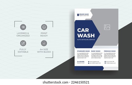 Car Wash Flyer Design Template, Car Cleaning Service flyer, Washing flyer, automobile wash leaflet, flyer layout design.