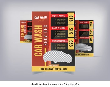 Plantilla de diseño del volante de lavado de coches, volante del servicio de limpieza de coches, volante de lavado, folleto de lavado de automóviles, diseño de afiches de desactivación.