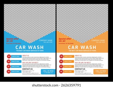 Car Wash Flyer Design Template, Car Cleaning Service flyer, Washing flyer, automobile wash leaflet, flyer layout design, Red color, black Creative car wash car detailing and rental