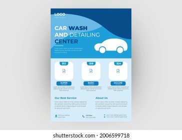 Diseño de la plantilla del volante para lavado de coches. Diseño de panfletos para lavado de coches. Plantilla de volante para limpiador de coches.