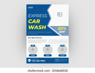 Car wash flyer template design. Automobile car wash poster leaflet design. Car cleaner flyer template.