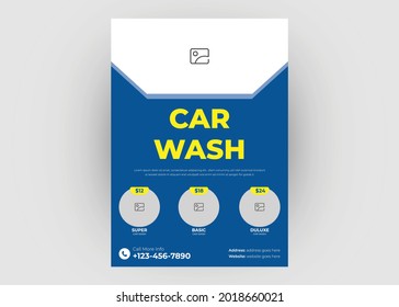 Car wash flyer template design. Automobile car wash poster leaflet design. Car cleaner flyer template.