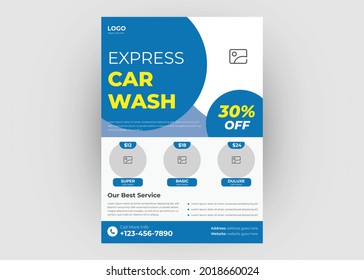 Car wash flyer template design. Automobile car wash poster leaflet design. Car cleaner flyer template.