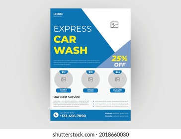 Car wash flyer template design. Automobile car wash poster leaflet design. Car cleaner flyer template.