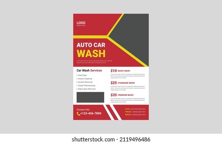 Car Wash flyer template design. Cleaning service poster leaflet design. A4 Car Wash and Cleaning Service flyer, cover, brochure design, printing vector template