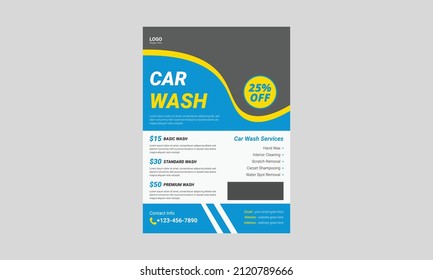 Car Wash flyer template design. Cleaning service poster leaflet design. A4 Car Wash and Cleaning Service flyer, cover, brochure design, printing vector template
