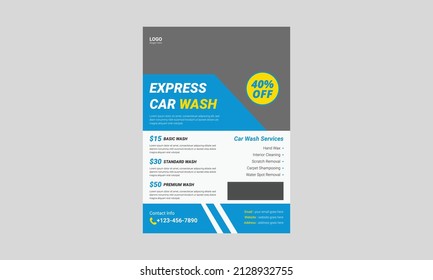 Car Wash flyer template design. Cleaning service poster leaflet design. A4 Car Wash and Cleaning Service flyer, cover, brochure design, printing vector template