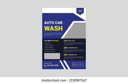 Car Wash flyer template design. Cleaning service poster leaflet design. A4 Car Wash and Cleaning Service flyer, cover, brochure design, printing vector template