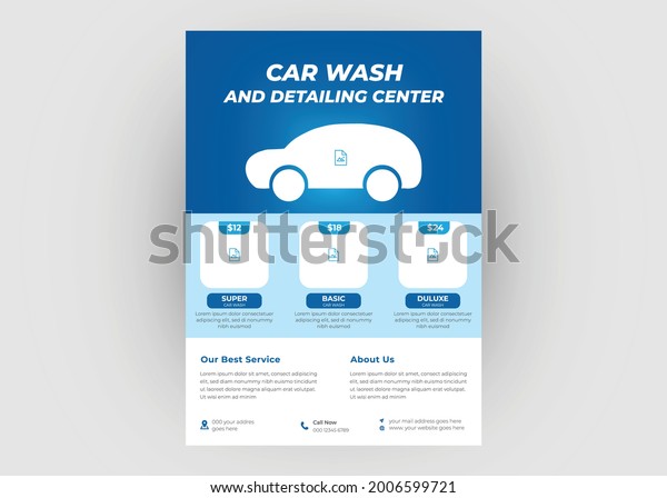 Car wash flyer\
template design. Automobile car wash poster leaflet design. Car\
cleaner flyer template.