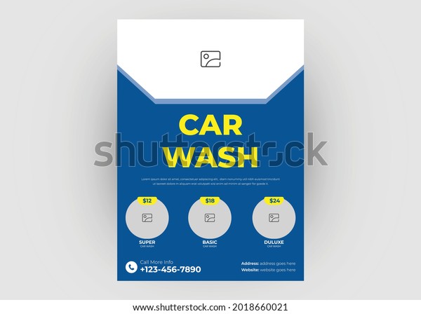 Car wash flyer\
template design. Automobile car wash poster leaflet design. Car\
cleaner flyer template.