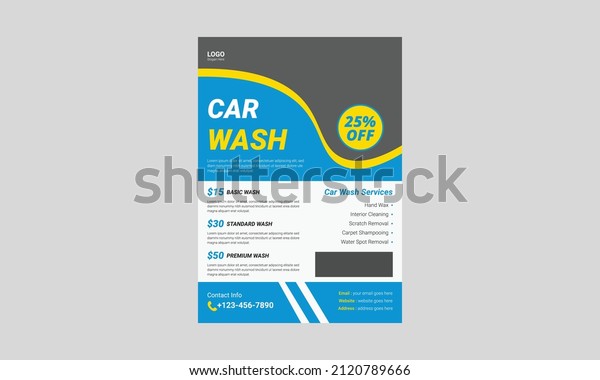 Car Wash flyer template design.\
Cleaning service poster leaflet design. A4 Car Wash and Cleaning\
Service flyer, cover, brochure design, printing vector\
template