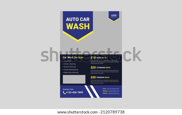 Car Wash flyer template design.
Cleaning service poster leaflet design. A4 Car Wash and Cleaning
Service flyer, cover, brochure design, printing vector
template