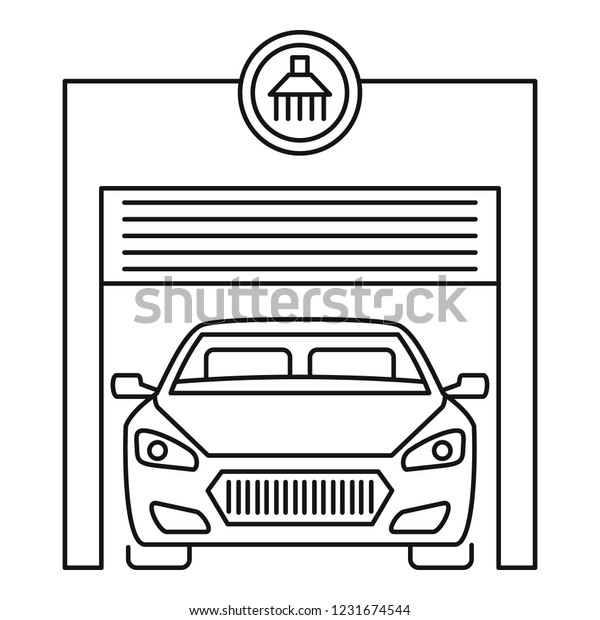 Car wash garage icon.\
Outline car wash garage vector icon for web design isolated on\
white background