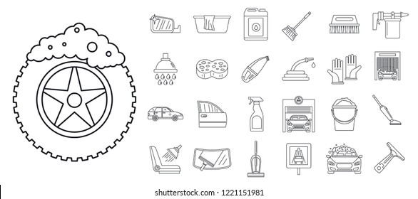 Car wash garage icon set. Outline set of car wash garage vector icons for web design isolated on white background