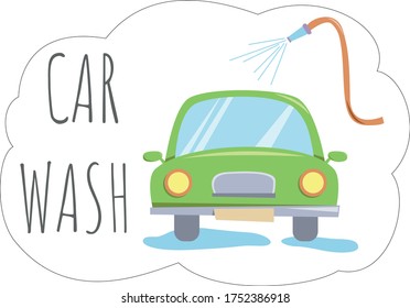 Car wash. Green car vector