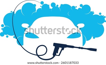 Car, wash gun and blue bubbles symbol