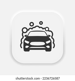 Icono de lavado de coches, símbolo de servicio de limpieza automática con burbujas de agua y jabón firmar en estilo neumorfista. EPS vectorial 10