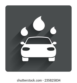 Car wash icon. Automated teller carwash symbol. Water drops signs. Gray flat square button with shadow. Modern UI website navigation. Vector